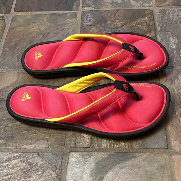 Adidas Women’s Flip Flops, GUC. Sz 7. In rose and yellow. - Picture 2 of 8